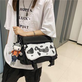 Pvc Panel Cow Print Buckled Messenger Bag