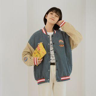 Rainbow Embroidered Paneled Baseball Jacket
