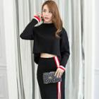 Set: Colour Block Long-sleeve Knit Top + Mini Skirt