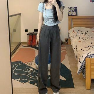 Short-sleeve Plain T-shirt / Loose Weight Pants