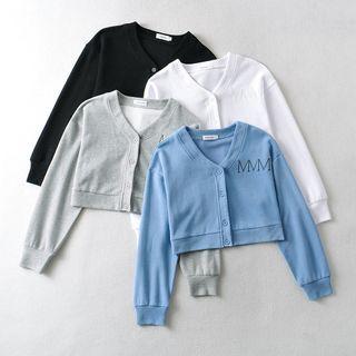 Letter Embroidered Button Crop Jacket