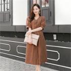V-neck Puff-sleeve Midi Shirtdress