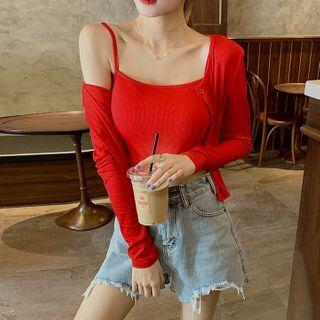 Set: Spaghetti Strap Top + Cropped Cardigan