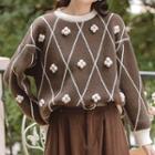 Flower Applique Argyle Sweater