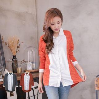 Two-tone Contrast Knit Blouse