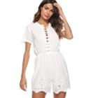 Short-sleeve Lace-up Panel Jumpsuit