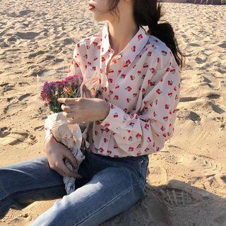 Strawberry-print Chiffon Shirt Almond White - One Size