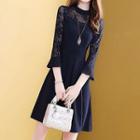 Lace Panel Flared-sleeve A-line Dress