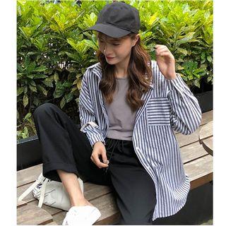 Pinstriped Shirt/ Drawstring Sweatpants