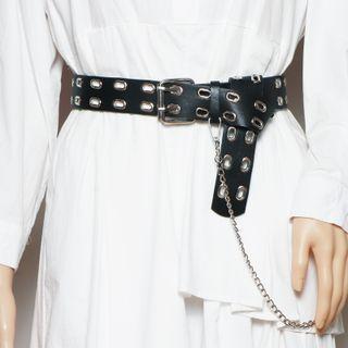 Grommet Faux Leather Knot Belt Black - One Size