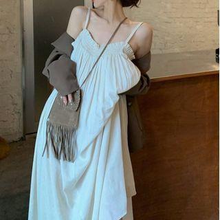 Strappy Midi A-line Dress / Plain Blazer / Vest