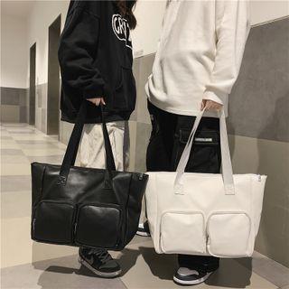 Faux Leather Multi-pocket Tote Bag