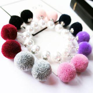 Pompom-accent Beaded Studs