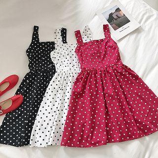 Polka Dot Square-neck Sleeveless Dress