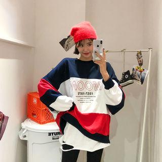 Letter Color-block Oversized Sweatshirt