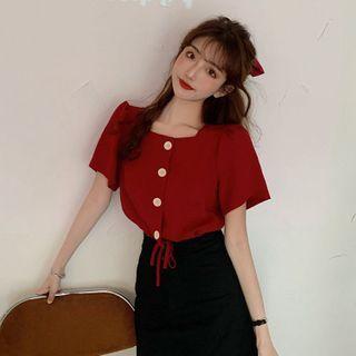 Single-breasted Drawstring Square-neck Cropped Top
