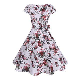 Floral Pattern Short Sleeve A-line Dress