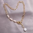 Faux Pearl Chained Necklace Gold - One Size