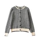 Long Sleeve Houndstooth Print Loose-fit Cardigan