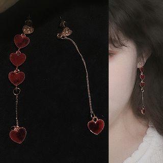 Non-matching Heart Dangle Earring 1 Pair - Earrings - A44a - Red - One Size