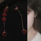 Non-matching Heart Dangle Earring 1 Pair - Earrings - A44a - Red - One Size