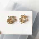Floral Rhinestone Ear Stud 1 Pair - Gold - One Size