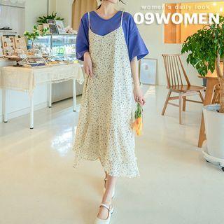 Plus Size Strap-shoulder Midi Floral Dress