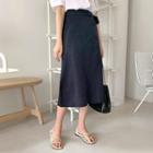 Buckled Linen Blend A-line Skirt Dark Navy Blue - One Size