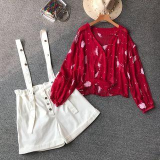 Set: Splash Print Blouse + Jumper Shorts