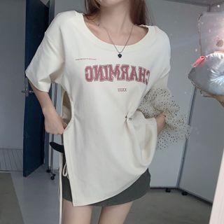 Short-sleeve Slit Side T-shirt Off-white - One Size