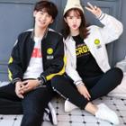 Couple Matching Smiley Face Embroidered Zip Jacket