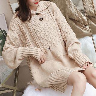 Polo Neck Cable Knit Chunky Sweater