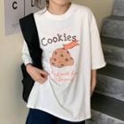 Elbow-sleeve Cookie Print T-shirt
