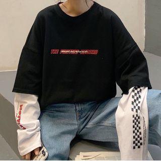 Long Sleeve Mock Two Piece Printed Top