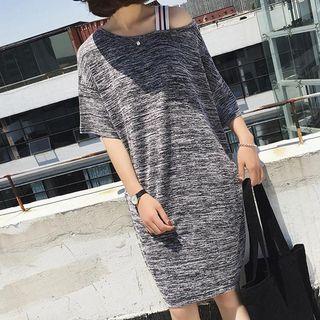 Elbow-sleeve Cold-shoulder T-shirt Dress