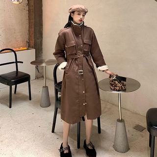 Shearling Panel Single Breast Long Coat