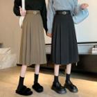 Set: Pleated Midi A-line Skirt + Belt