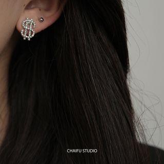 Rhinestone Dollar Sign Stud Earring 1 Pr - Silver - One Size
