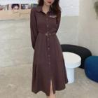 Long Sleeve Letter Embroidered Shirtdress