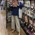 Plain Long-sleeve T-shirt / Cropped Wide-leg Pants