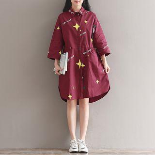 Star Print 3/4 Sleeve Shirt Dress