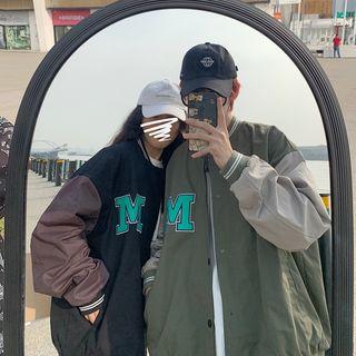 Lettering Snap Button Baseball Jacket