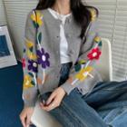 Flower Print Loose-fit Cardigan As Figure - One Size