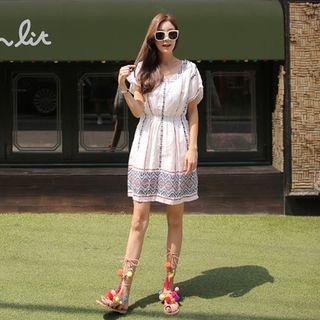 V-neck Embroidered A-line Dress