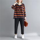 3/4-sleeve Striped T-shirt Coffee - One Size