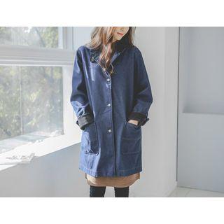 Stand-collar Single-breasted Denim Coat