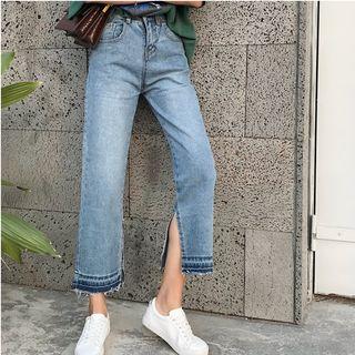 Slit-hem Frayed Edge Jeans
