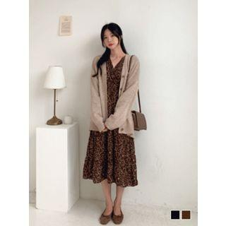 Frill-hem Patterned Long Wrap Dress
