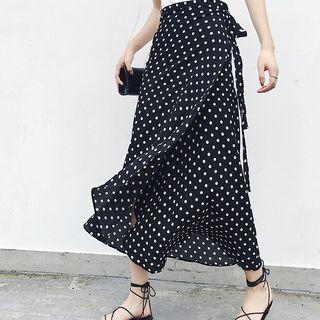 Dotted Midi Wrap Skirt As Shown In Figure - One Size
