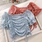 Off-shoulder Drawstring Waist Crop Top